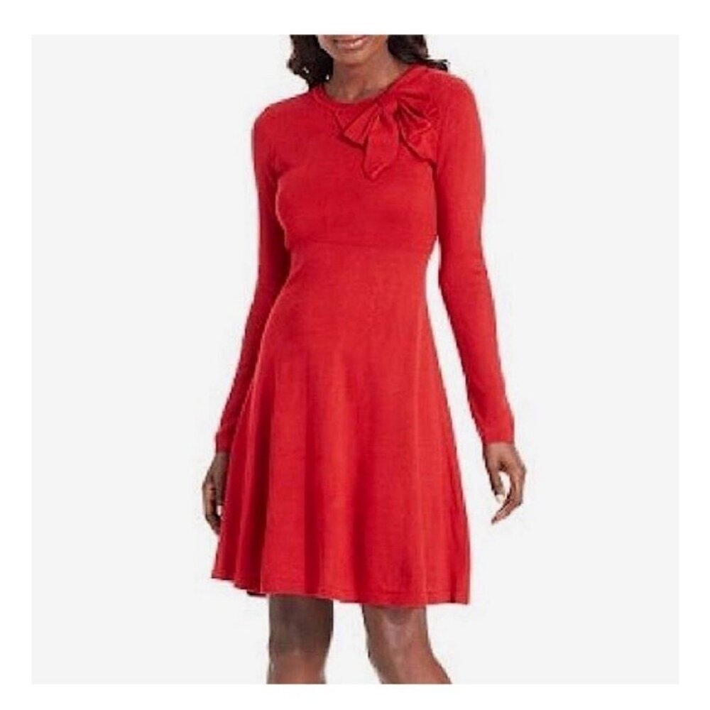 Jessica Howard Red Long‎ Sleeve Dress With Bow Accent Womens S 100% Acrylic